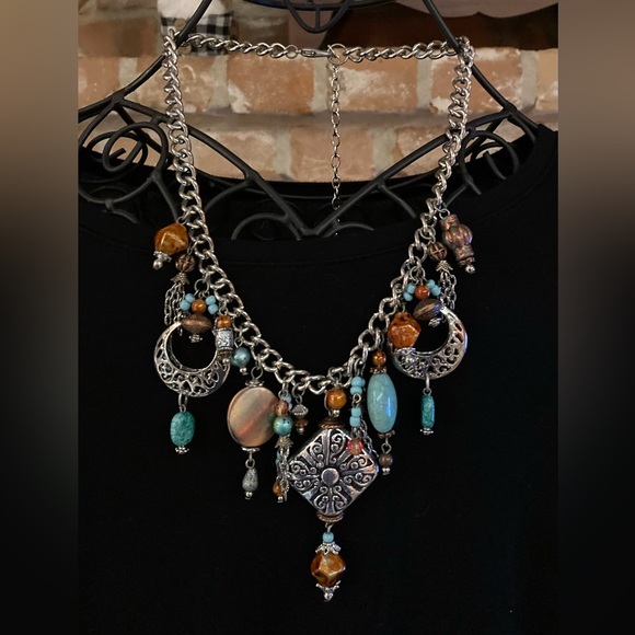 Jewelry - Super Bold Bohemian Silver Tone & Beaded Necklace